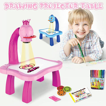 2Pcs/Set Drawing Projector For Kids With Flashlight Slide Projector, Projector Drawing Table For Kids Tracing With Light Music Sketcher Desk For Early Art Learning Games Gifts (Pink)