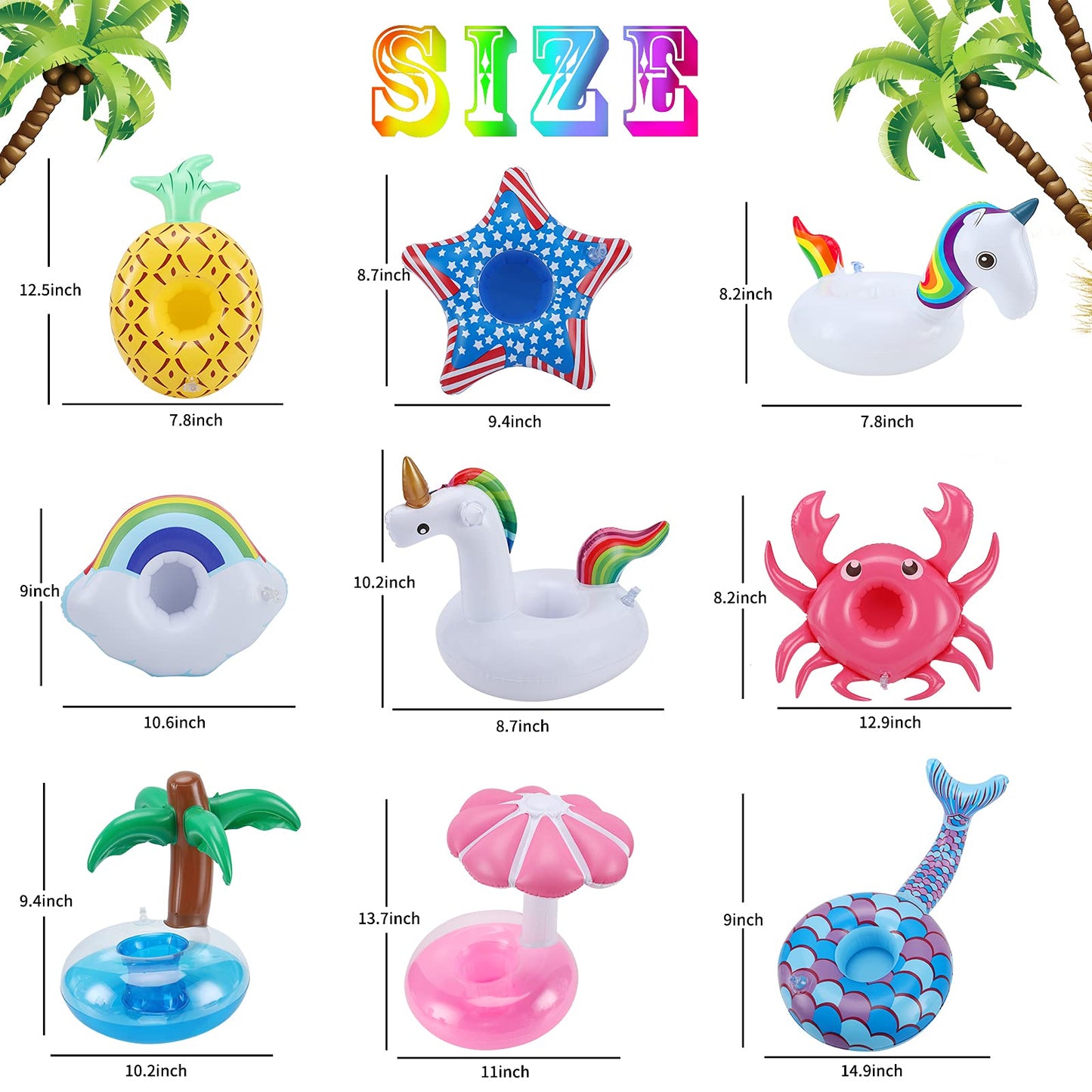 Inflatable Drink Floats & Coasters For 9 Pack Girl Dolls, Summer Pool Party Ring Holders For 11.42 Inch Tall Dolls