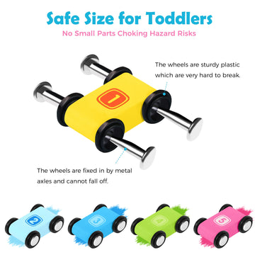 Belleur Montessori Toy for 1-3 Years Old Boys and Girls, Kid Wooden Race Track Car, Toddler Ramp Racer Set with 5 Mini Cars & 5