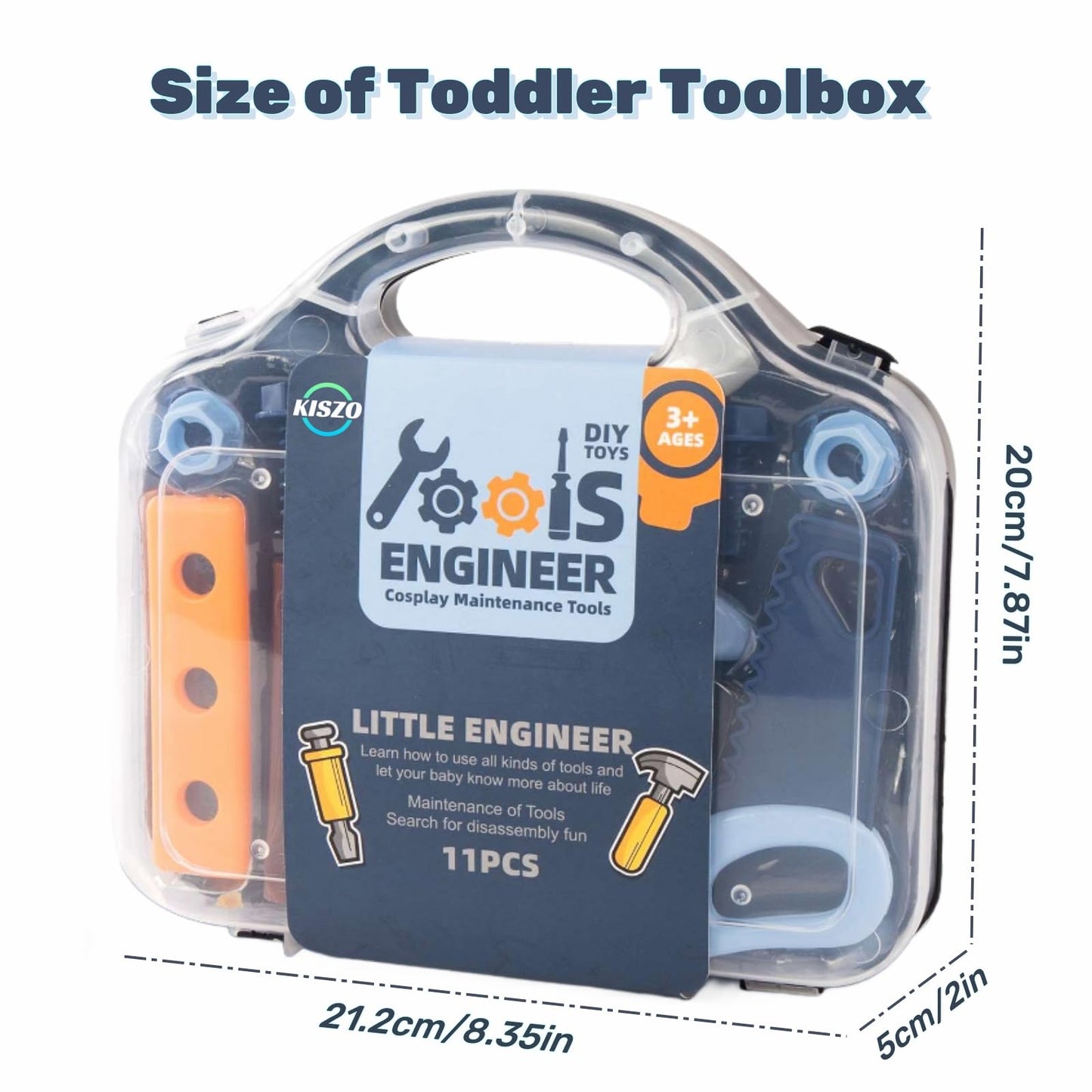 Kiszo Toddler Tool Set - 11 pc Kids Tool Set with Box, Pretend Play Toys for Kids Ages 3-6, Perfect for Christmas & Birthday Gif