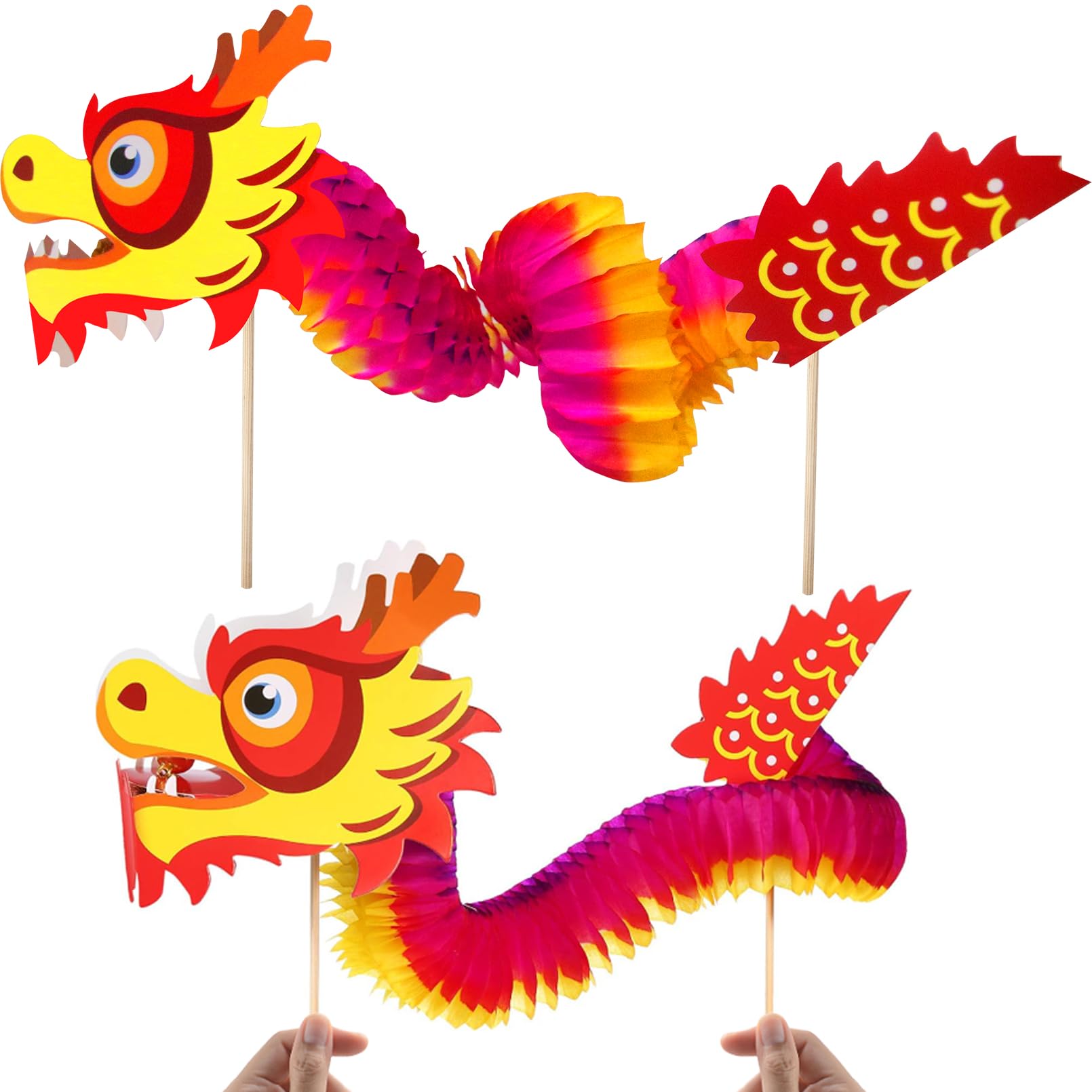 IRmm 2PCS Chinese New Year Paper Dragon, DIY 3D Dragons Hanging Garland Crafts, Handheld Chinese Paper Dragon Toys for Kids, Chi