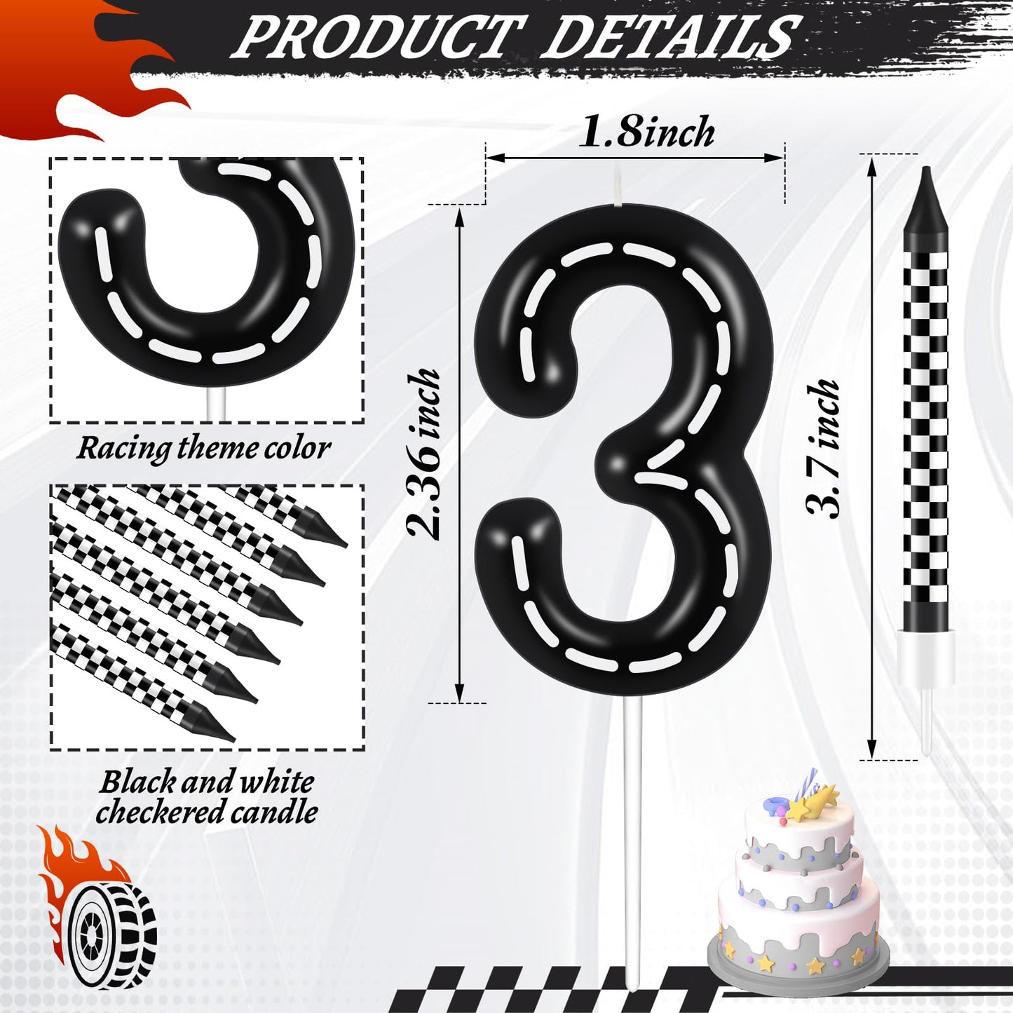 13 Pcs Racing Cars Themed Birthday Candles - 1 to 9 Number Candle & Black and White Checkered Candles, Truck Candle Cake Topper