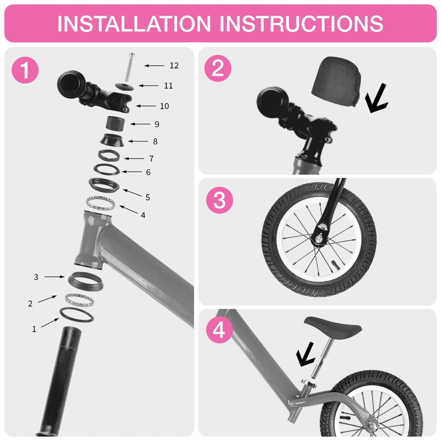 Royalbaby Kids Balance Bike Ultralight Durable Aluminum Alloy Frame 12 Inch Eva Wheel For Toddlers Age 2~5 Years, Pink