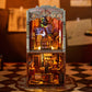 Spilay DIY Book Nook Kit,DIY Dollhouse Booknook Bookshelf Insert Decor Alley,Bookends Model Build kit with LED Light,Handmade Cr