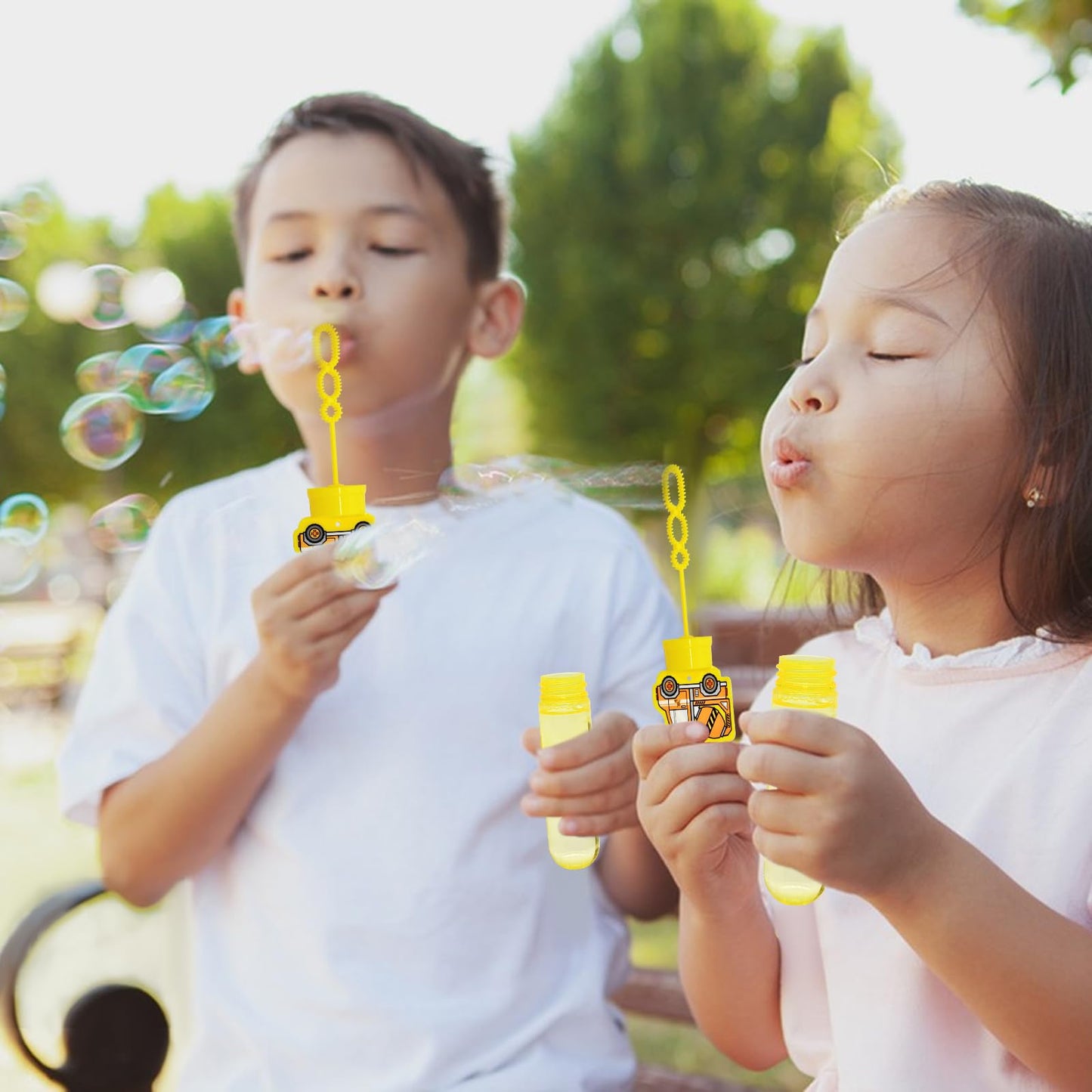 24 Pack Construction Truck Bubble Wands For Kids - Large Cartoon Excavator Bubbles Bulk With Refill Solution Toys For Carnival,