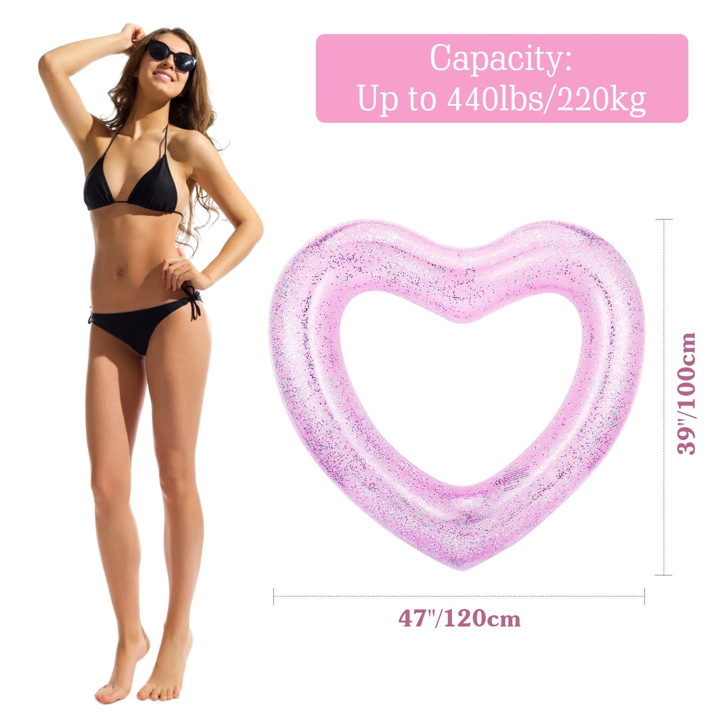 HeySplash Pool Floats  mature-themed Size Heart Inflatable Pool Floatie for Bachelorette Party  Swim Tube Rings  River Lake Beach Floaty  Wedding Bride Valentine Fun Toy Raft Lounge for Kids  Glitter Pink
