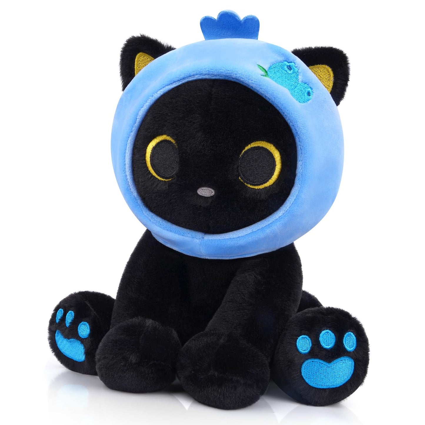 Hagusahuo Black Cat Plush 8inch Blueberry Cat Stuffed Animals for Kids Cartoon Cats Plush  Cute Kitten Stuffy Gift for Kids Girl Boys Toddler Birthday