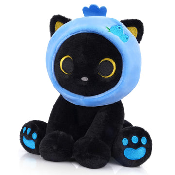 Hagusahuo Black Cat Plush 8inch Blueberry Cat Stuffed Animals for Kids Cartoon Cats Plush  Cute Kitten Stuffy Gift for Kids Girl Boys Toddler Birthday