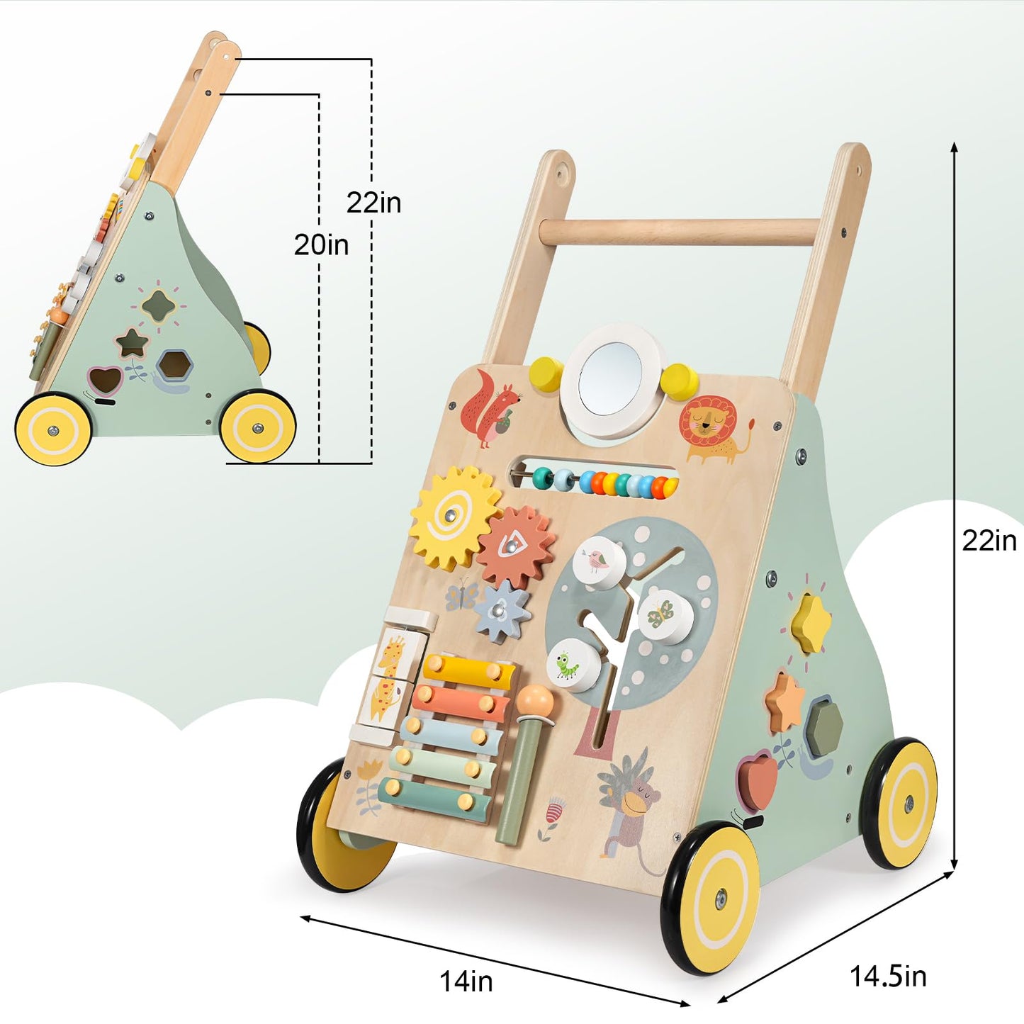 Gigglegems Wooden Baby Walker, Multiple Learning Activities Center Develops Motor Skills For Infant To Toddler, Push And Pull Wa