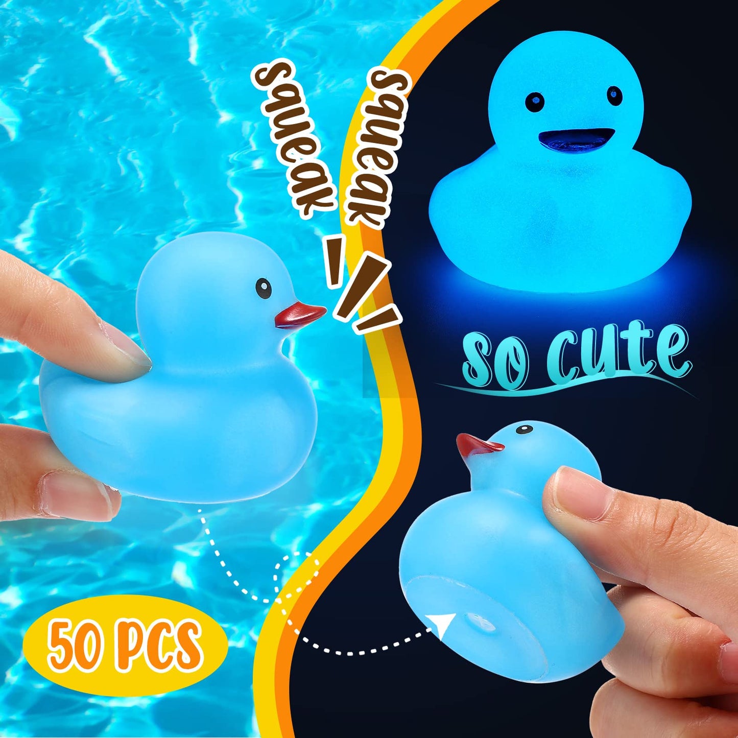 Tradder 50 Pcs 2 Inch Glow in The Dark Rubber Ducks Bulk Summer Rubber Float Ducks Light for Pool Bath Bathtub Baby Shower Irish