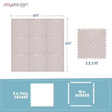 Play Platoon Non-Toxic Large Kids Play Mats For Floor, 9 Tile 72 X 72 Inch - Extra-Thick Foam Tiles, 24 X 24 Inch Puzzle Mat Pieces, Neutral Playmat For Toddlers & Childrens Playroom - Sand Star Print