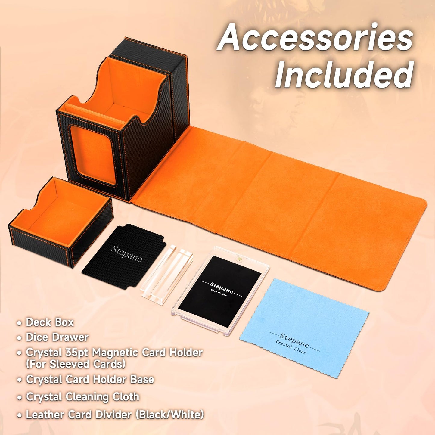 MTG Deck Box, Dice Tray&Tower 2 in 1 MTG Commander Deck Box Fits 120+ Single Sleeved Cards, Leather Magnetic Closure Box with Ma