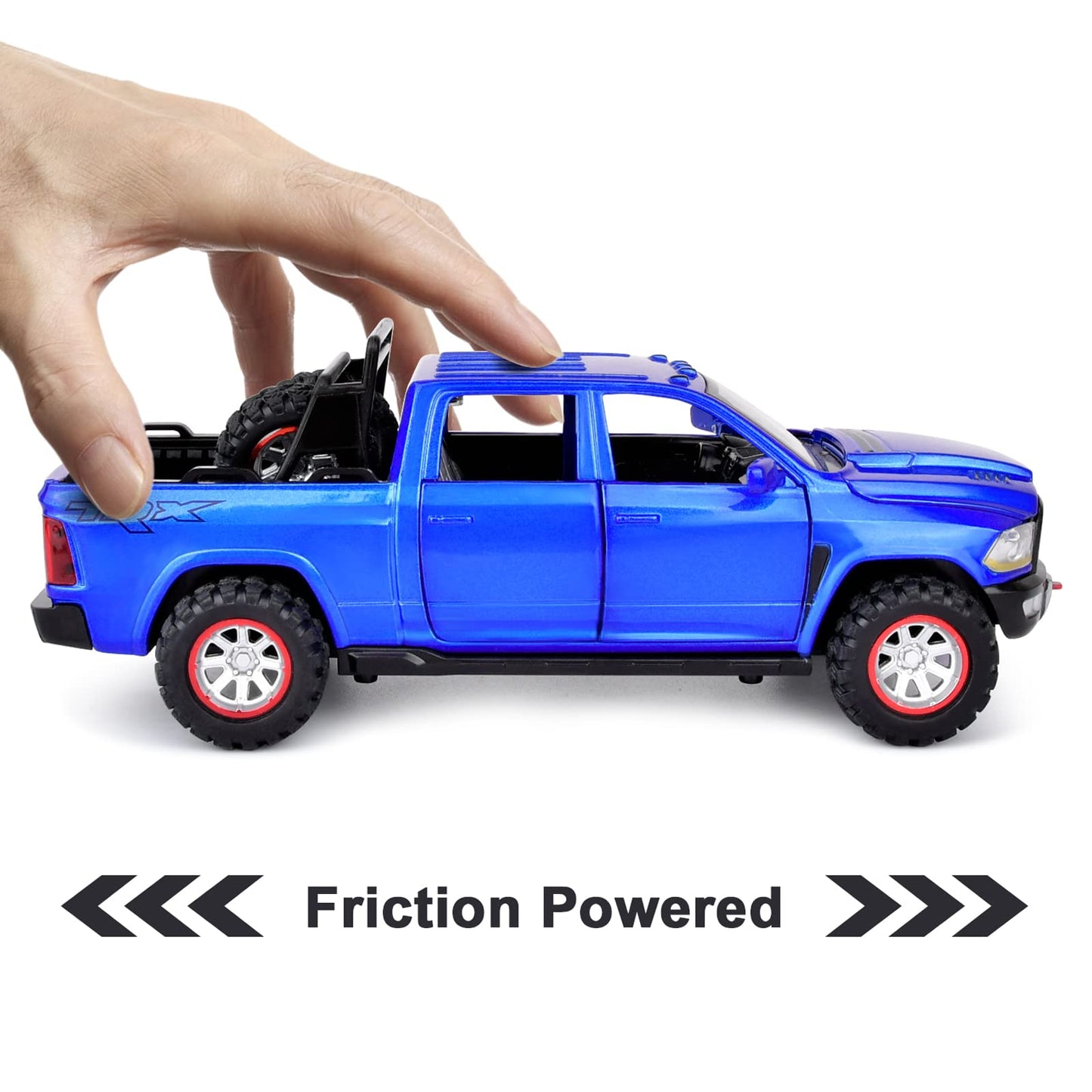 SASBSC Diecast RAM 1500 Pickup Truck Toy - Metal, Blue, Open Door, Lights & Sound, Gift for Kids Ages 3-8