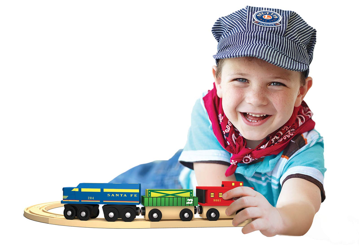 Masterpieces Wood Train Sets - Lionel Santa Fe Cargo 3 Piece Train Set - Officially Licensed Toddler & Kids Toy