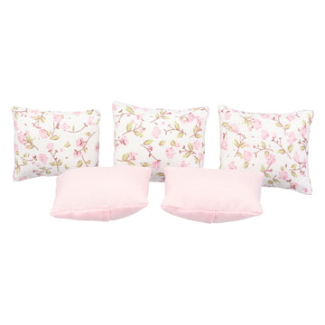 7 Piece Dollhouse Bedding Set, Comforter Blanket, Pillows And Bed Runner, 1/12 Scale Dolls Bed Linen (Pink Set)