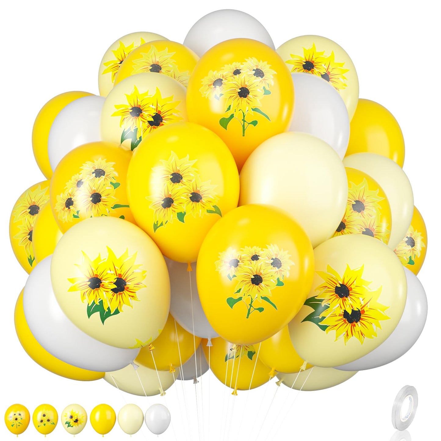 Sunflower Balloons, 12 Inch Sunflower Printed Balloons Yellow Pastel Yellow White Sunflower Balloons For Sunflower Themed Baby S