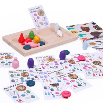 Candywood Large Set Full Rainbow Color Style Wooden Loose Parts Sensory Play Toys For 3 4 5 Boys & Girls(New Board)
