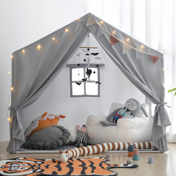 Kids Play Tent With Mat, Razee Large Playhouse Tent Indoor, Play House Kids Tent Castle Tent For Girls Boys, Play Cottage (Grey)