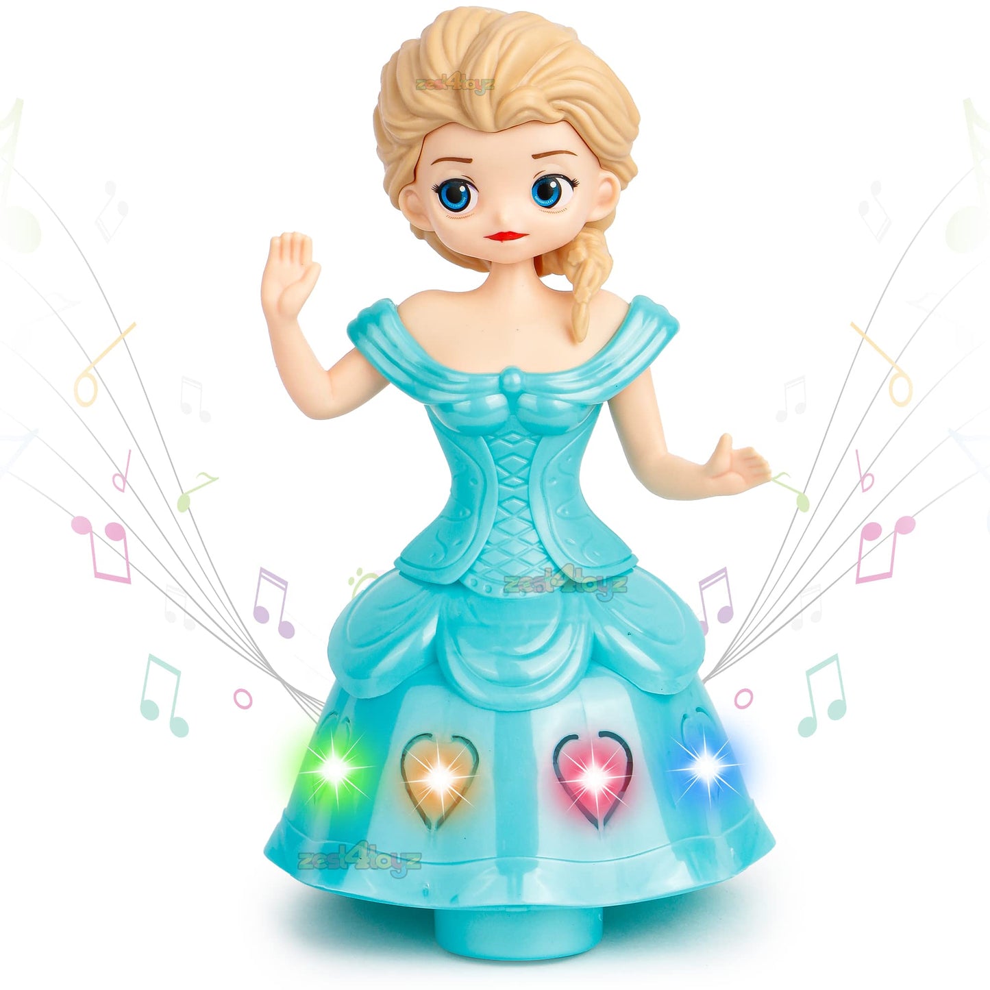 Zest 4 Toyz Musical Toys For Kids Princess Dancing Doll 360 Degree Rotating Light & Sound Toy Bump And Go Action For 1 Year Old
