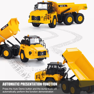 Fistone Remote Control Dump Truck Toy, 11 Channel 2 Batteries Remote Control Construction Toy Vehicles with Lights/Sounds, RC Du