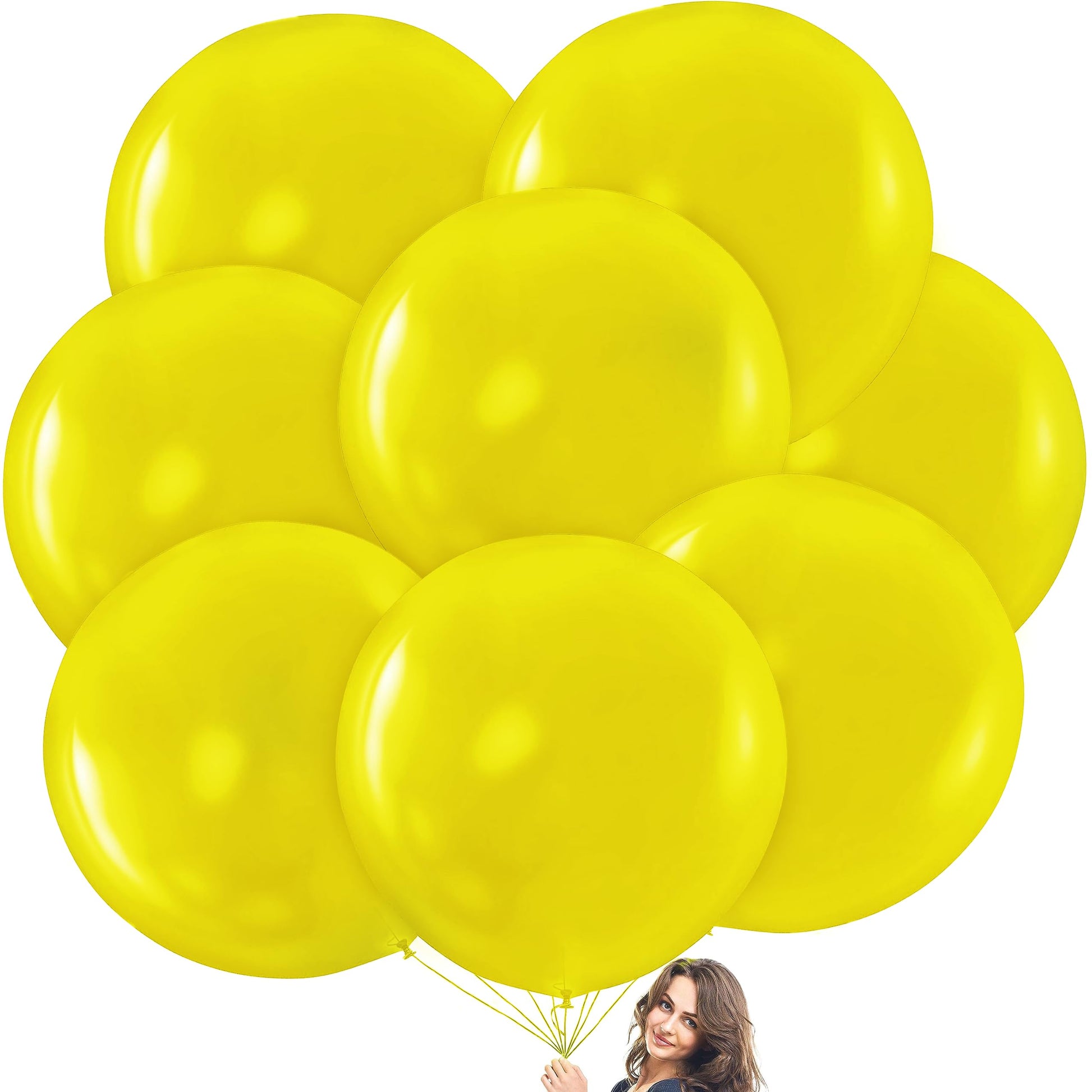 Prextex Yellow Giant Balloons - 8 Jumbo 36 Inch Yellow Balloons For Photo Shoot, Wedding, Baby Shower, Birthday Party And Event Decoration - Strong Latex Big Round Balloons - Helium Quality