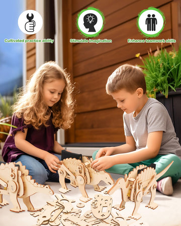 Poraxy Dinosaur Toys, 6 Set Stem Kits For Kids Ages 8-10-12, Toys For Ages 8-13, Science Kits Buildings Projects, 3D Wooden Puzzles Robot Crafts, Gifts For Boys And Girls Ages 8 9 10 11 12 13