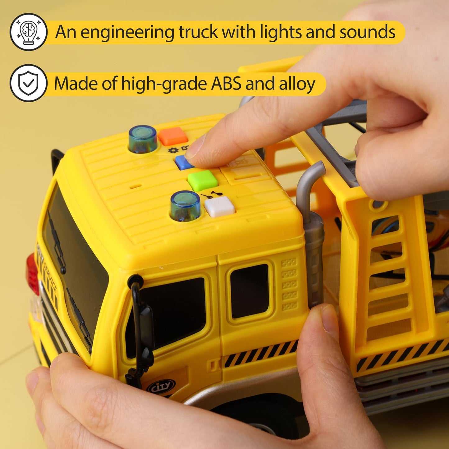 LovesTown 5PCS Construction Truck Toy Set, Large Truck with Lights and Sounds and Small Die-cast Engineering Trucks Helicopter S