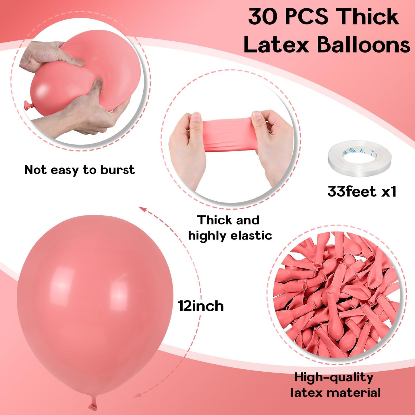 Jobkoo Dusty Pink Balloons, 12 Inch 30 Pcs Vintage Pink Balloon Boho Dusty Rose Latex Balloons Matte Retro Blush Mauve Pink Heli