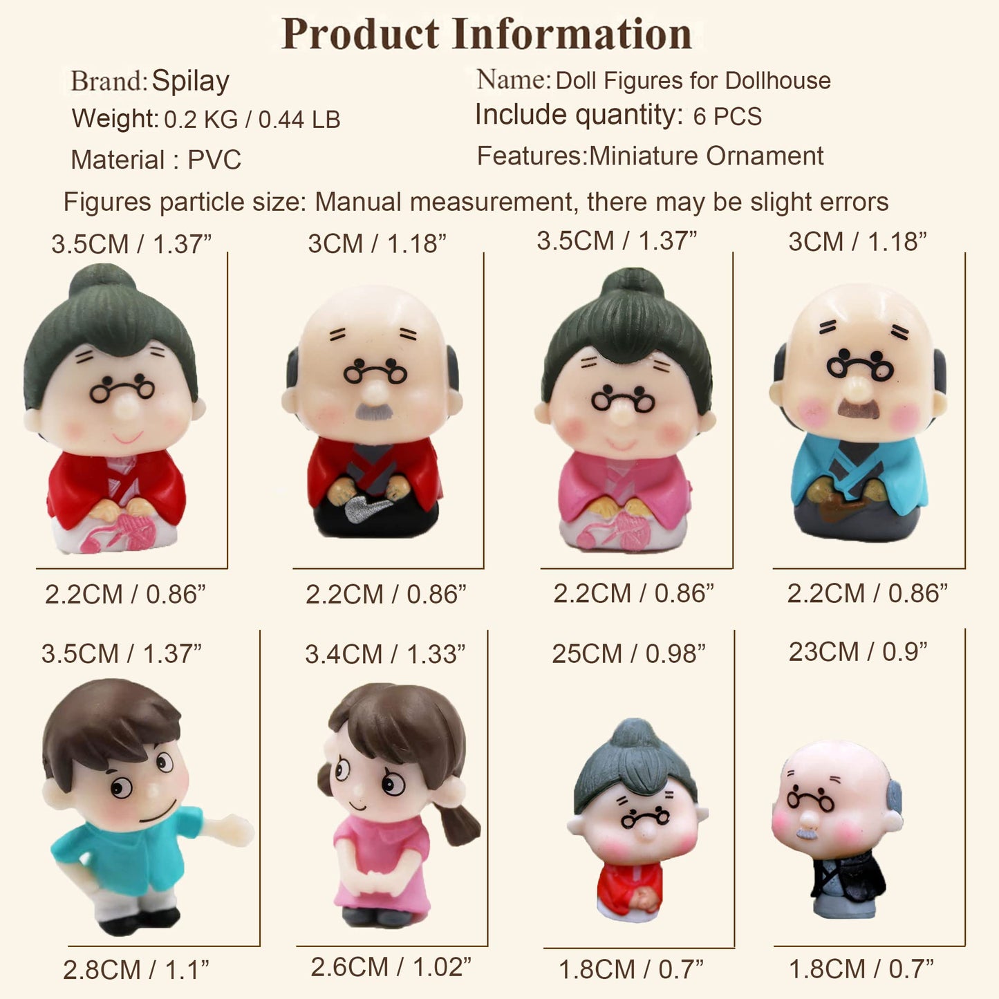 Spilay 6pcs Miniature People Dolls Figures,Cute Japanese Old Grandparents and Lovers Play Figurines for 1:24 DIY Dollhouse Decor