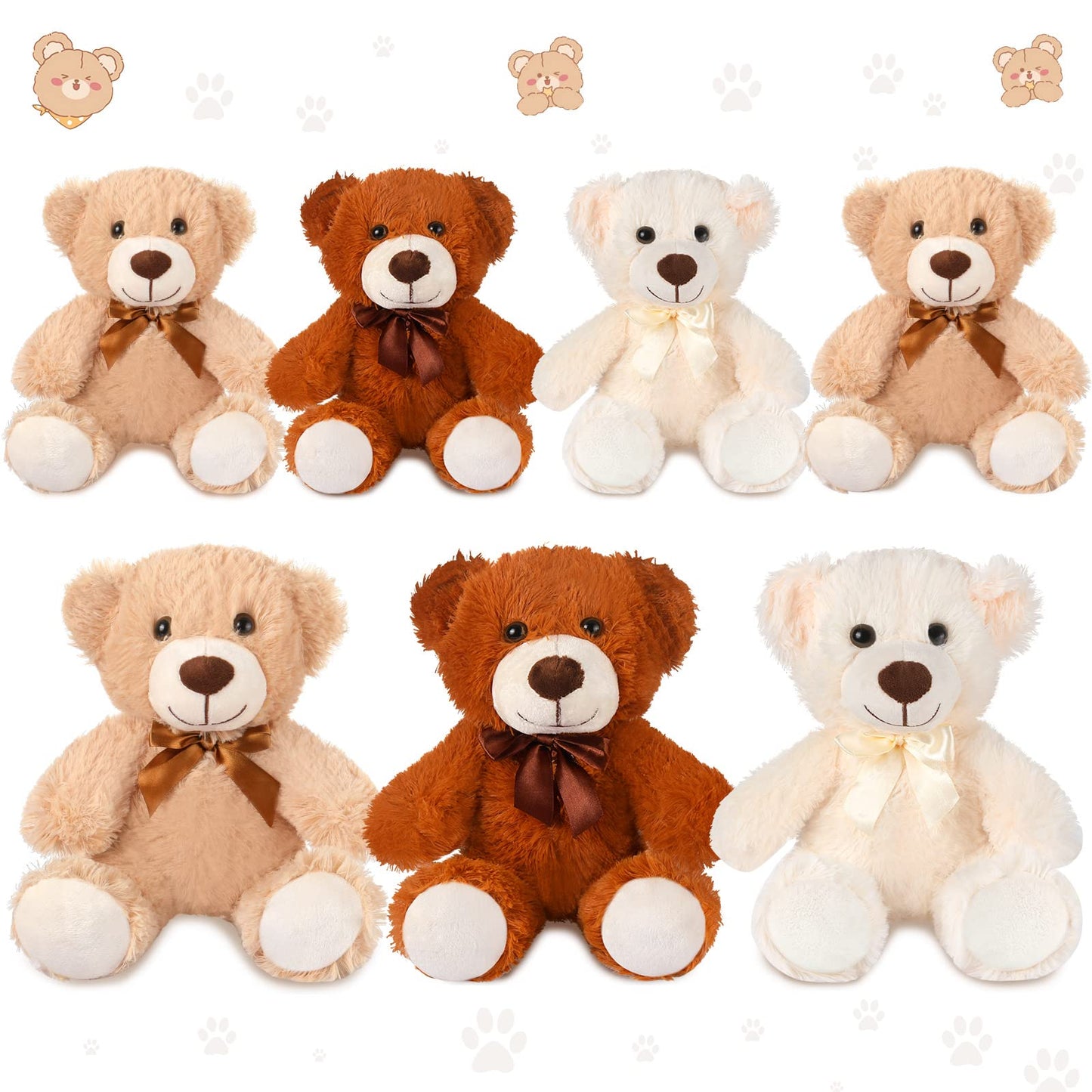 Zomiboo 7 Packs 14 Inch Plush Bear Stuffed Animals Plush Valentine Day Gift Soft Cute Stuffed Dolls Birthday Party Decorations(White, Brown)