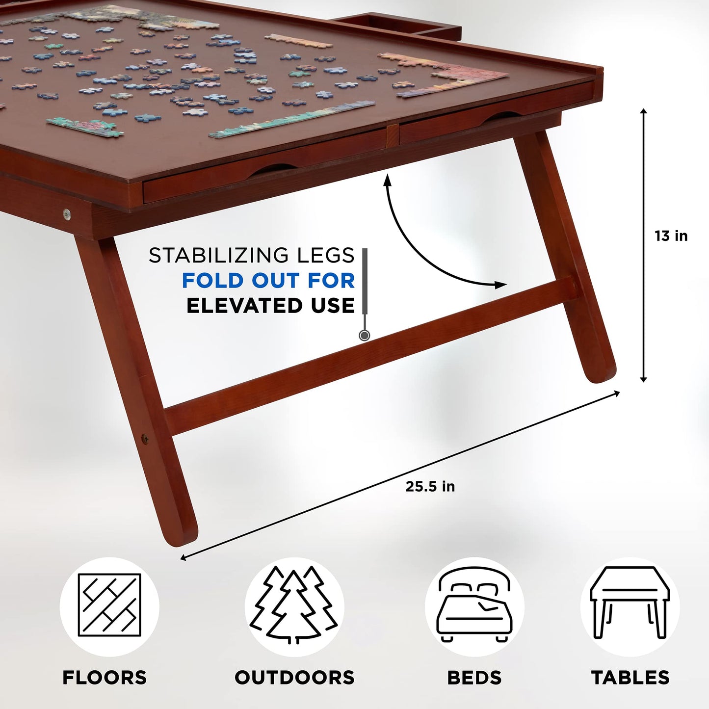 Jumbl 1500-Piece Puzzle Board Rack W/Cover | 27    X 35    Jigsaw Puzzle Table W/Legs 6 Removable Storage Sorting Drawers | Smoo