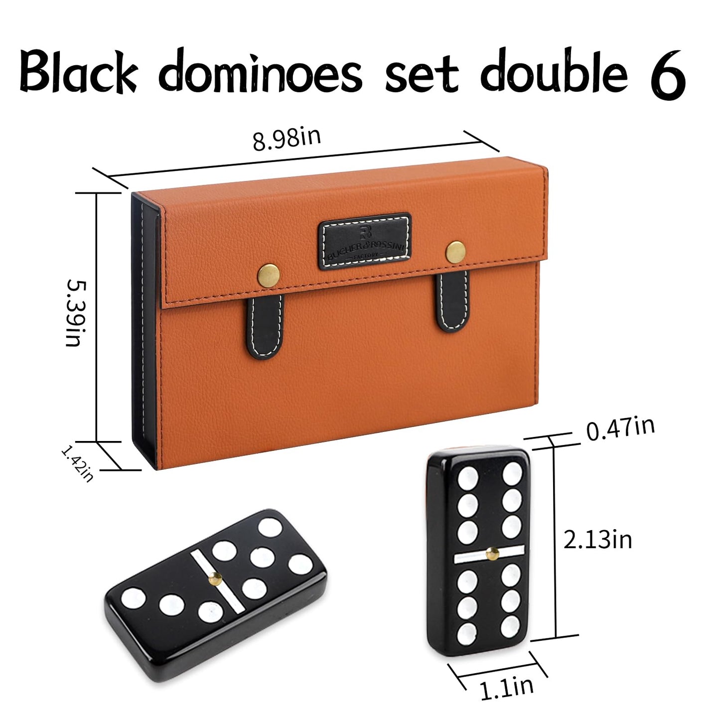 Bucher&Rossini Double 6 Dominoes Set - Classic Black Melamine Game for Adults & Kids, Model YH005GS