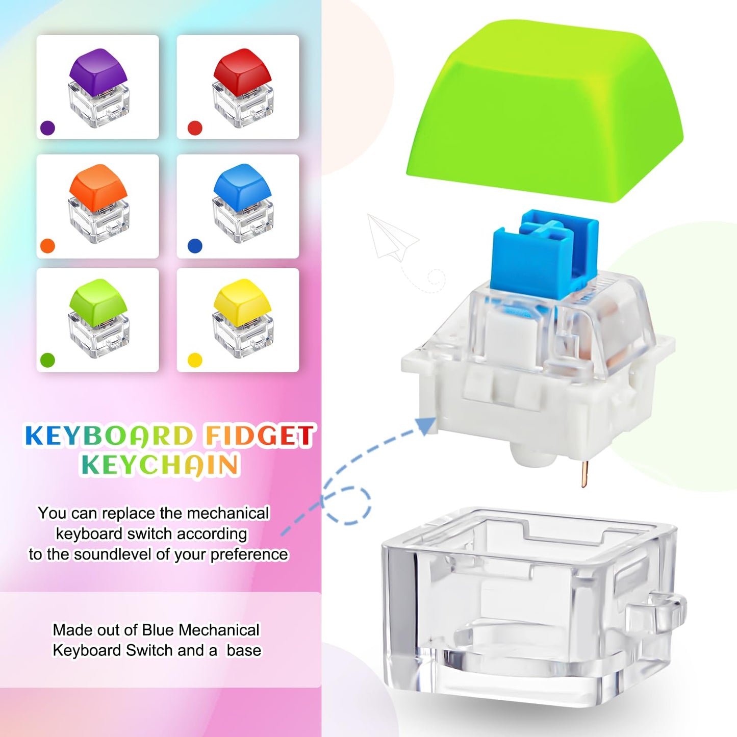 Taiyin 6 Pcs Keyboard Fidget Toy Fidget Clicker Keyboard Fidget Keychain Keyboard Decompression Toys Button Stress Relief Gifts for mature-themed to Relief Stress Pass The Time(Bright)