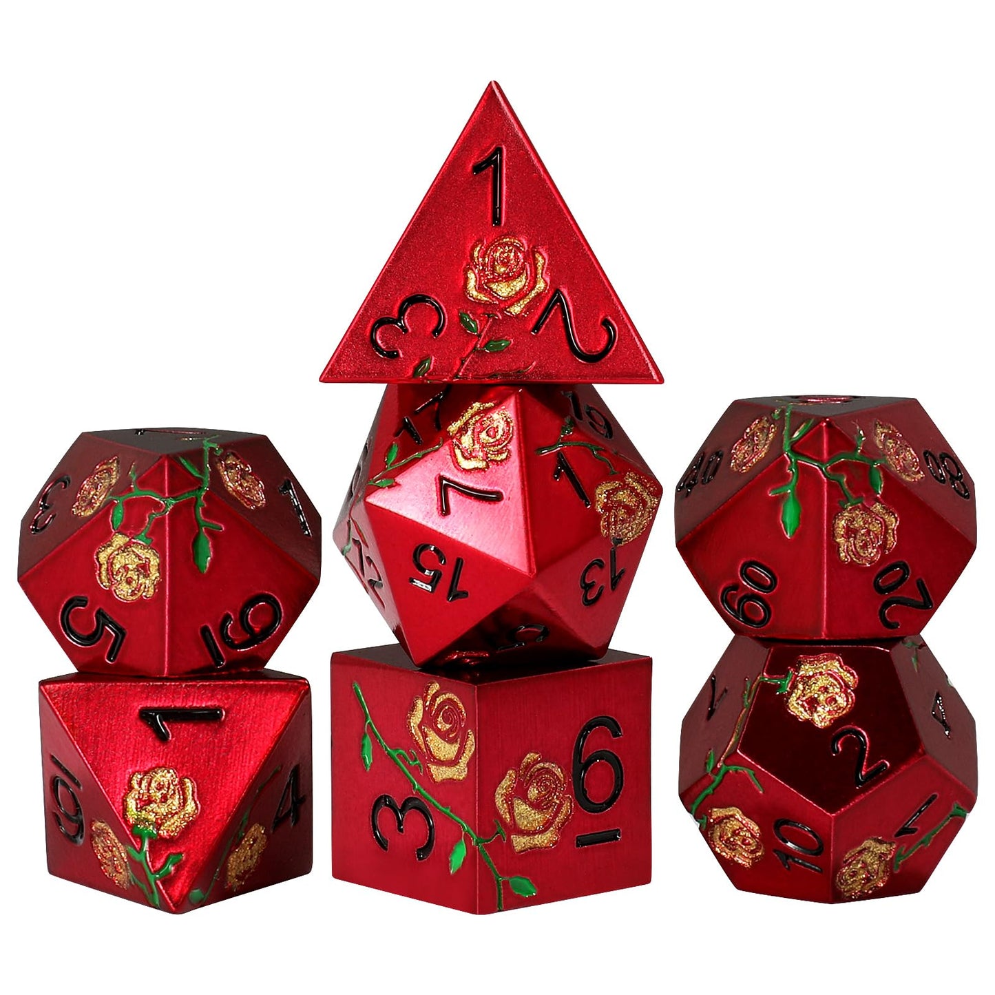 CSITORWWE Rose Flower Form DND Metal Dice,7PCS Heavy Metal Dice Set,Polyhedral D&D Dice with Gift Case for Dungeons and Dragon R