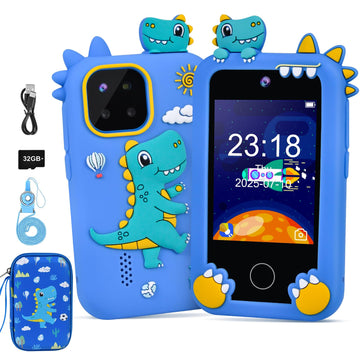 Elecoutek Kids Phone for Boy, Dinosaur Phone Toys for 3-10 Year Old Boys, Kids Mobile Phone Toy with Dual Cameras, 2.8 Inch Touc