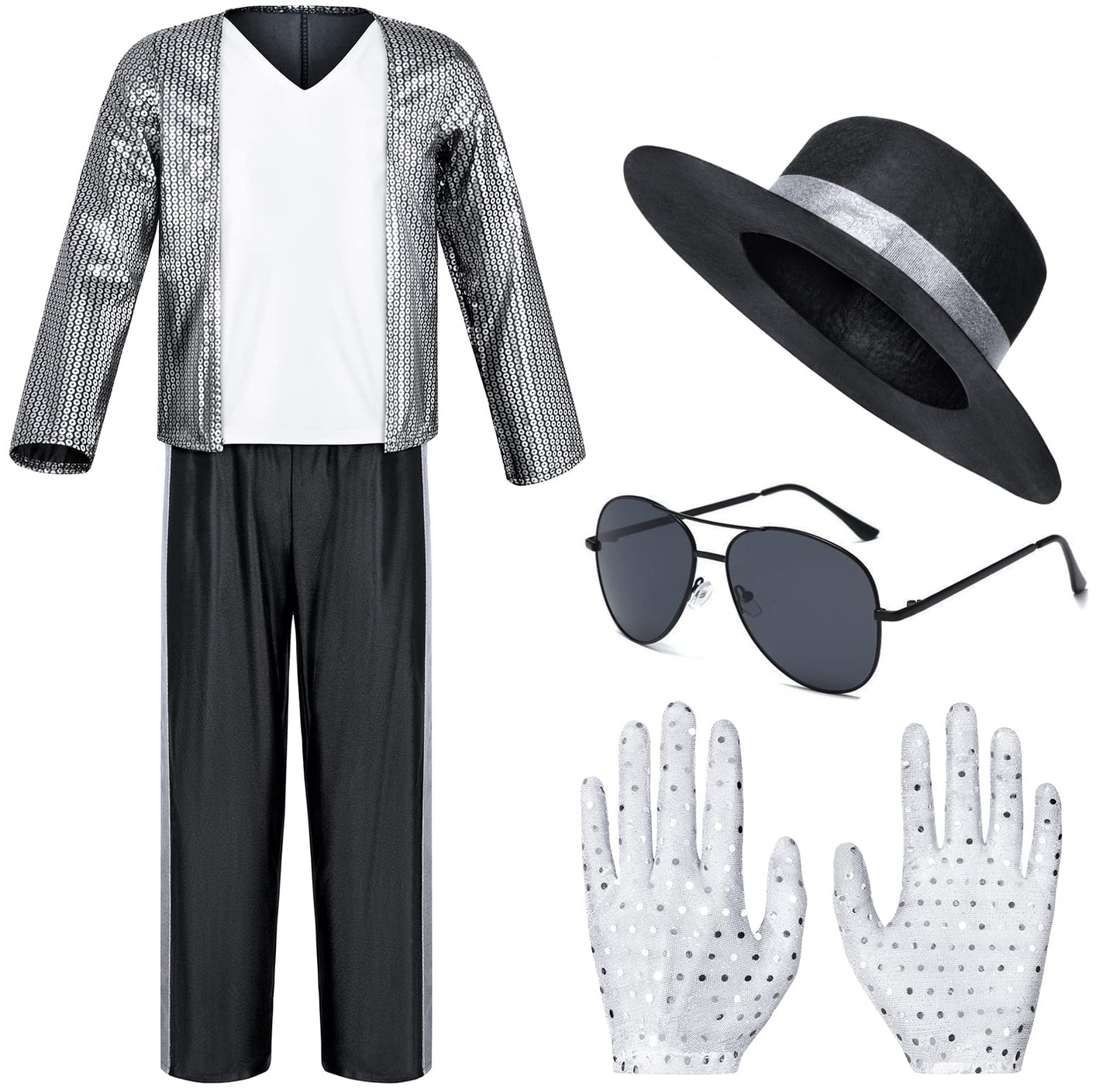 Dance Star Costume For Kids 80S 90S Pop Stage Cosplay Party Halloween Role Play 8-10 Years White Black