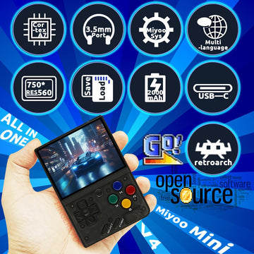 Miyoo Mini V4 Handheld Game Console 2.8-Inch 750*560 Ips Screen 2000Mah Miyoo-Mini V4 With Portable Case Transparent Black