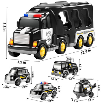 Temi Police Trucks Boy Toys For 3-5 Year Old Toddlers - Toys For 3 4 5 6 7 Years Old Transport Vehicle Carrier Truck, Boy Trucks
