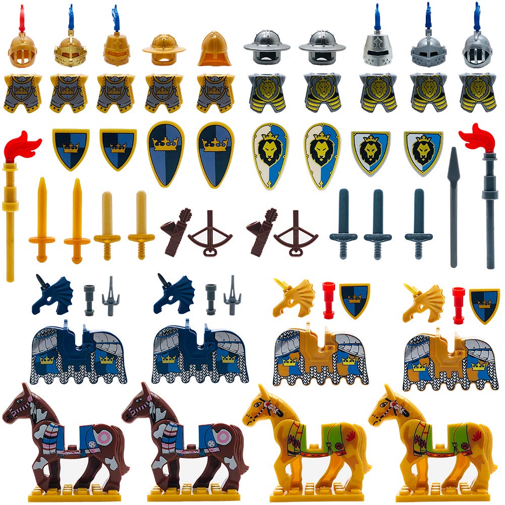 MIUTRUE Medieval  Accessories Knights Block Toy with Figures (10 Sets  & 4 Sets Horses & 10 Figures)