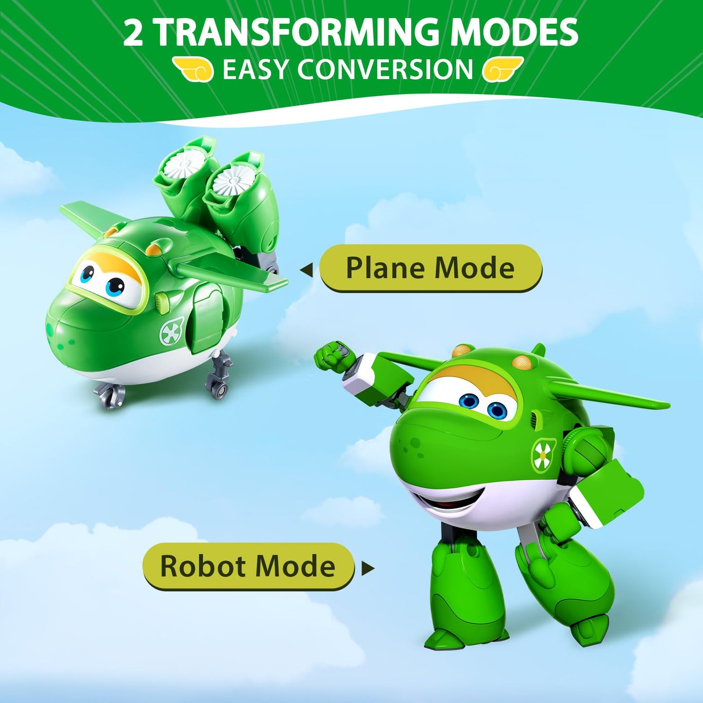 Super Wings Transformer Toys - 5" Green Mira Airplane Rescue Bots, 2-in-1 Action Figure for Kids Age 3-7, Plastic Model 710280