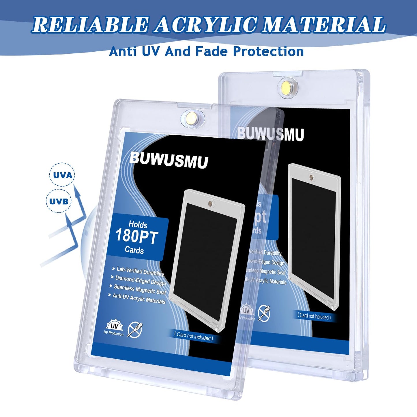 50 Pcs 180 Pt Acrylic Magnetic Card Holders  One Touch Clear Card Protectors  Hard Plastic Magnetic Card Cases for Sports  Baseball  Trading Card Storage and Display (2.5 x 3.54 Inch)