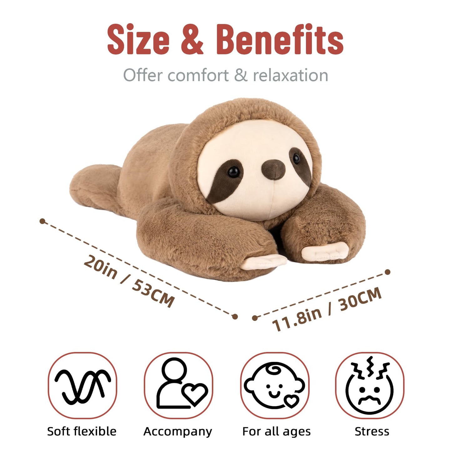 Niuniu Daddy 20" Weighted Sloth Stuffed Animal - Medium Brown Plush Toy for Adults & Kids, Ideal Gift for Christmas & Birthdays