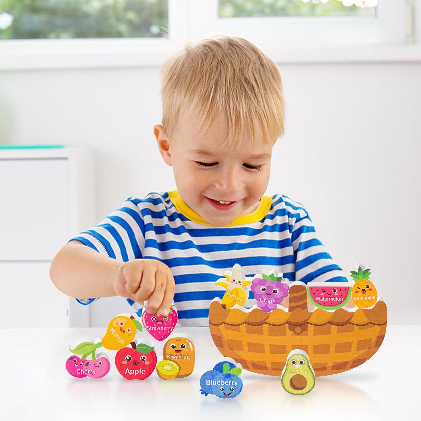 FoszaSzept Wooden Stacking Toys, Animal Wooden Balance Stacking Toys with Drawstring Bag, Montessori Balance Competition Storage