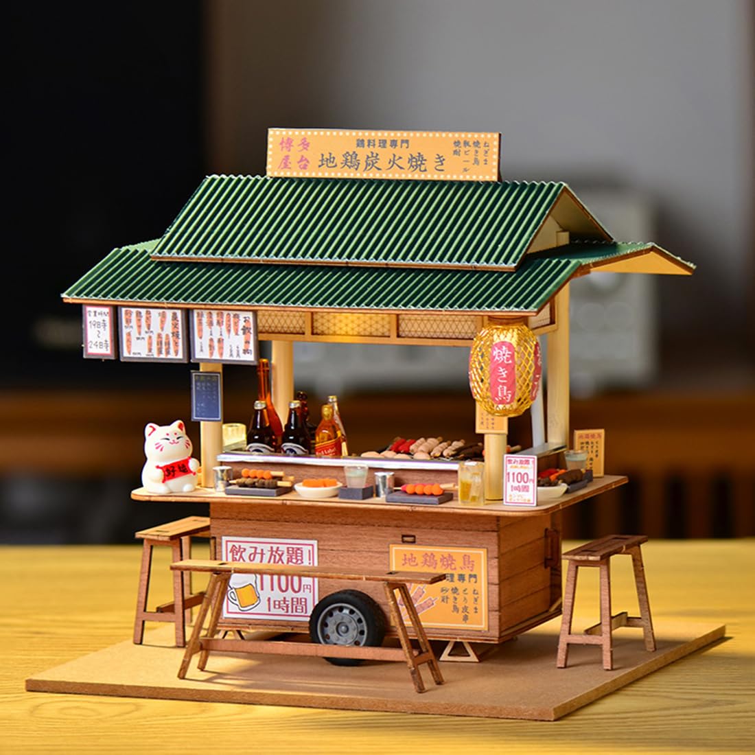 Cjeuxnr Miniature Dollhouse Kit - Japanese Restaurant Wooden Toy with Furniture & LED Lights, One Size