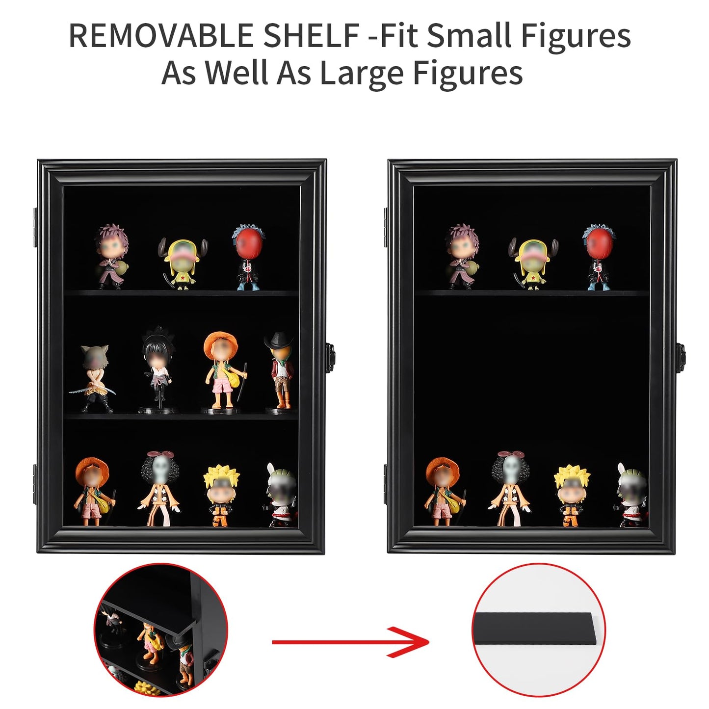 Verani Action Figure Display Case - Wall Mount Wood Cabinet For Minifigures Action Figures - Lockable Black Lock With Real Glass