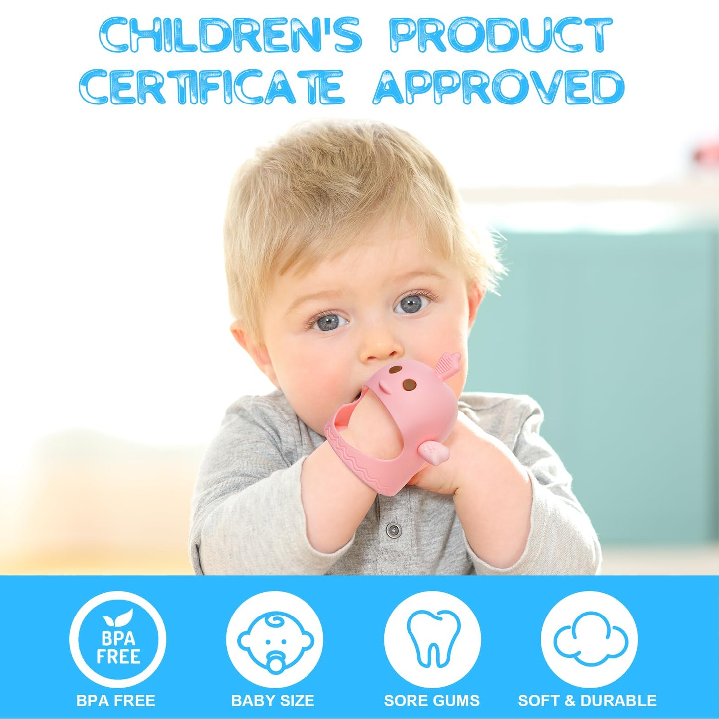 Vicloon Baby Teething Toy  2PCS Silicone Teething Mitten with 2PCS Replacement Grip Never Drop Baby Chew Toys for Teething Relief Soothing Teether for Babies 0-6 Months Teether Toy for Sucking Needs