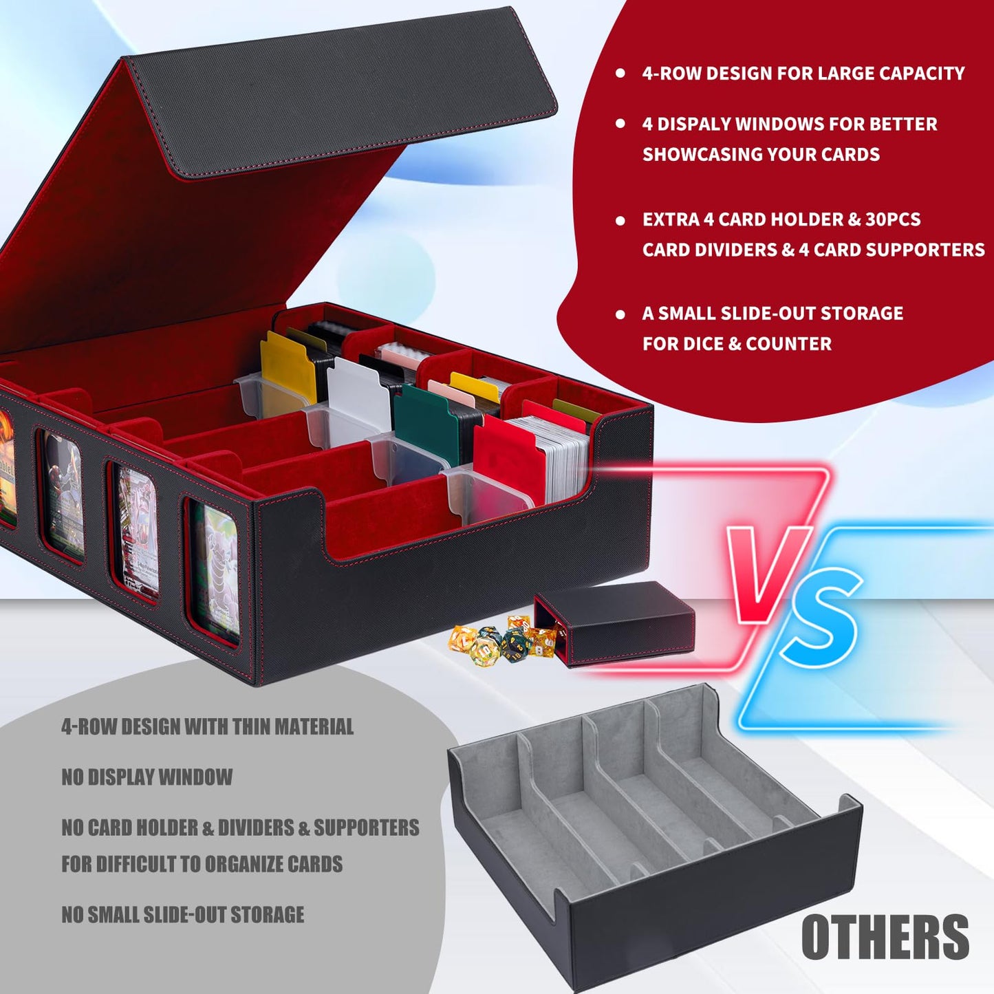 Pluscraft Mtg Commander Deck Box 3200+ Card Trading Card Storage Box Tcg Deck Case With Display Windows Dice Tray,Card Organizer