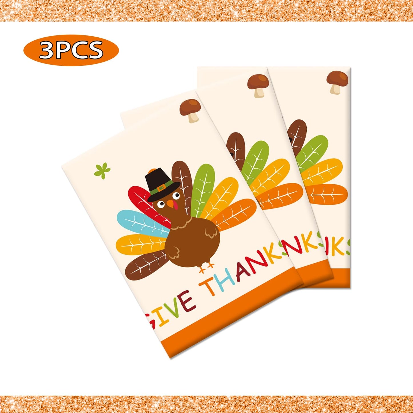 3Pcs Thanksgiving Decorations, 54 x 108 Thanksgiving Tablecloth Give Thanks Tablecloth Waterproof Disposable Thanksgiving Table