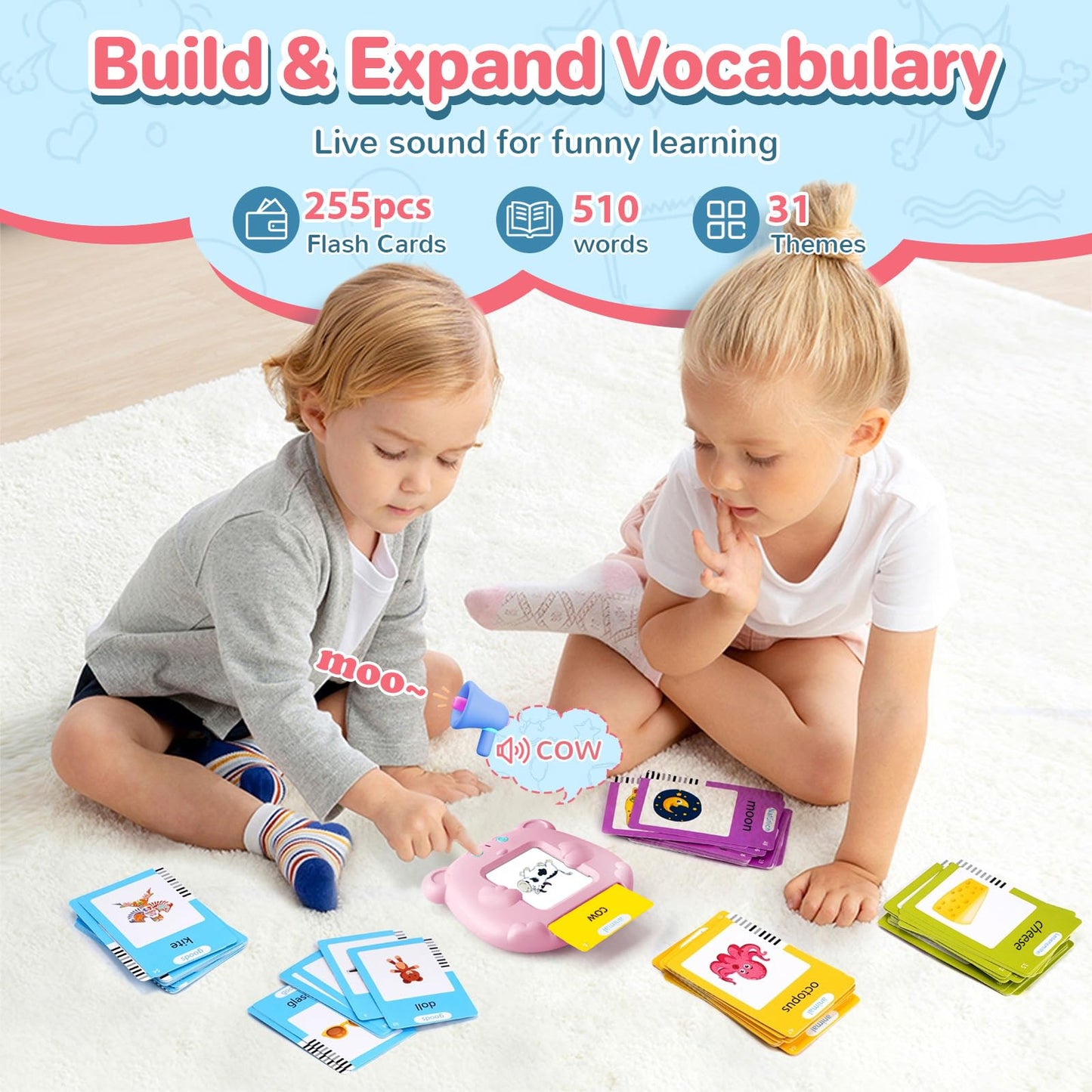 AHJ Talking Flash Cards for Toddlers 1-6, Montessori Learning Toys with 510 Sight Words, Educational Therapy Gifts for Preschool Kids