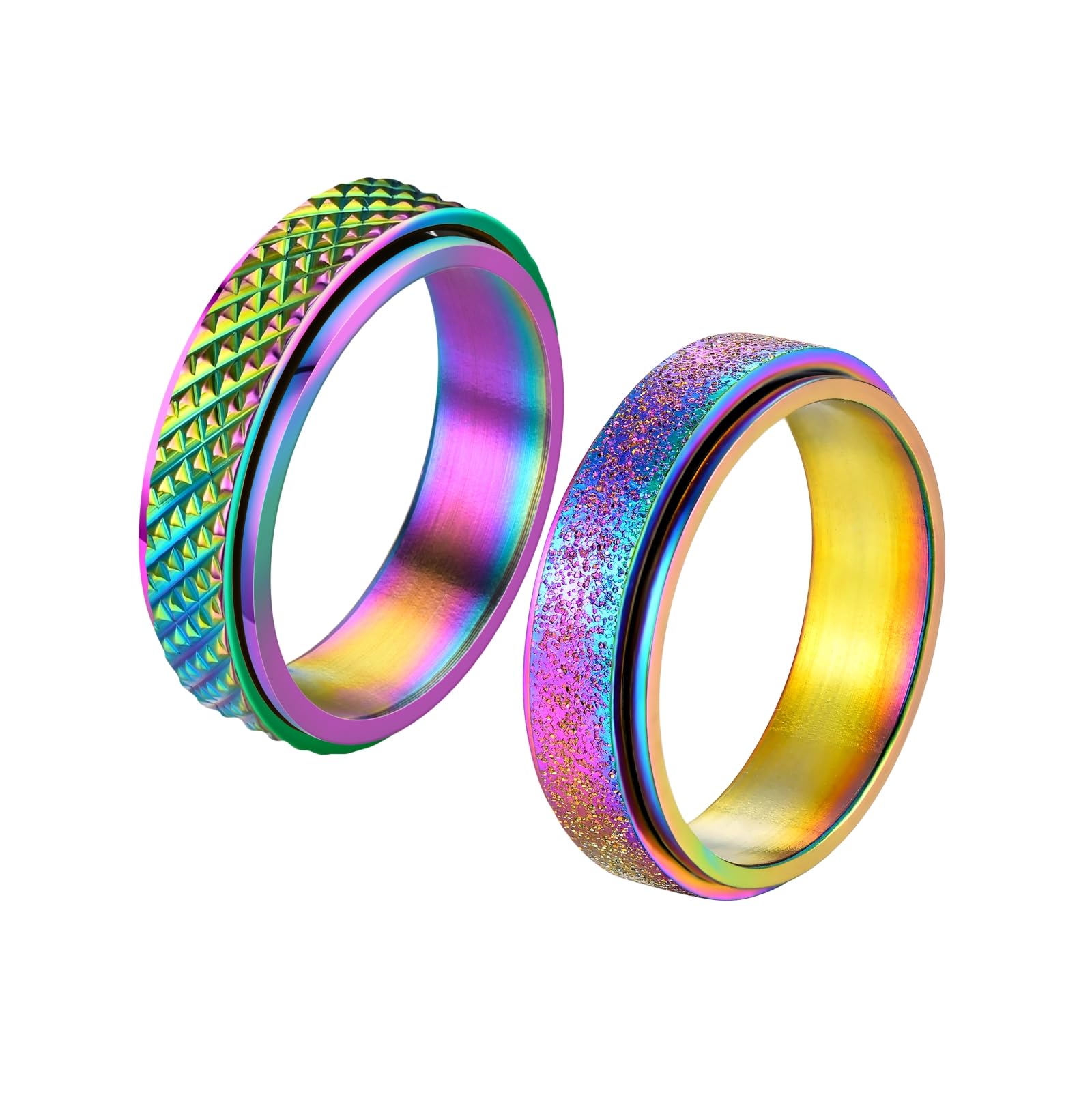 Hothink Anxiety Rings Fidget Rings For Women Spinner Rings For Teen Girls 4Pcs 6Mm Rainbow Titanium Steel Rings Size 5-11 (Rainb